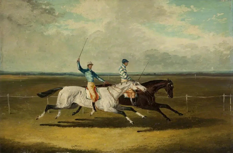 Dos caballos de carreras – « Grey Momus » y « Caravan » – Carreras - John Frederick Herring, Sr.
