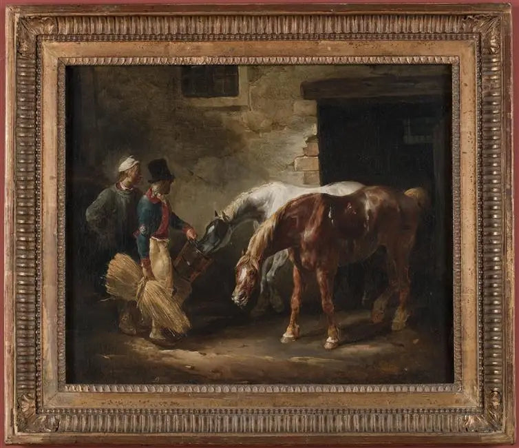 Dos caballos de posta en la puerta de un establo - Théodore Géricault