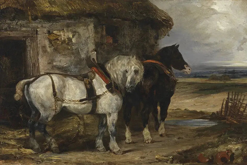 Dos caballos frente a un granero - Eugène Delacroix