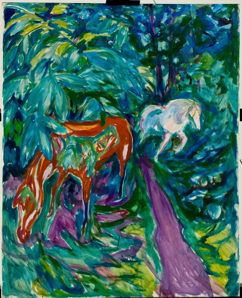 Dos caballos en el bosque - Edvard Munch