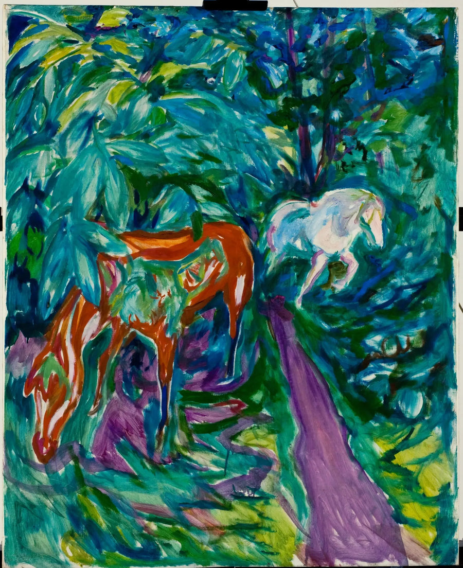 Dos caballos en el bosque - Edvard Munch