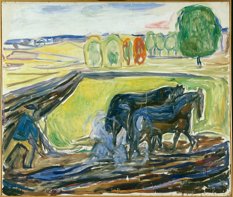 Dos Caballos Negros arando - Edvard Munch