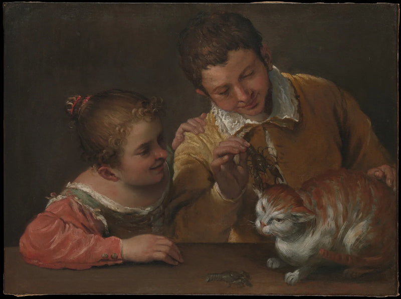 Dos niños atormentando a un gato - Annibale Carracci
