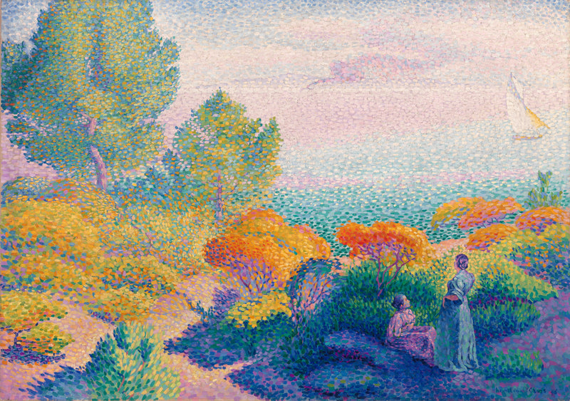 Dos mujeres al borde del mar, Mediterráneo - Henri-Edmond Cross