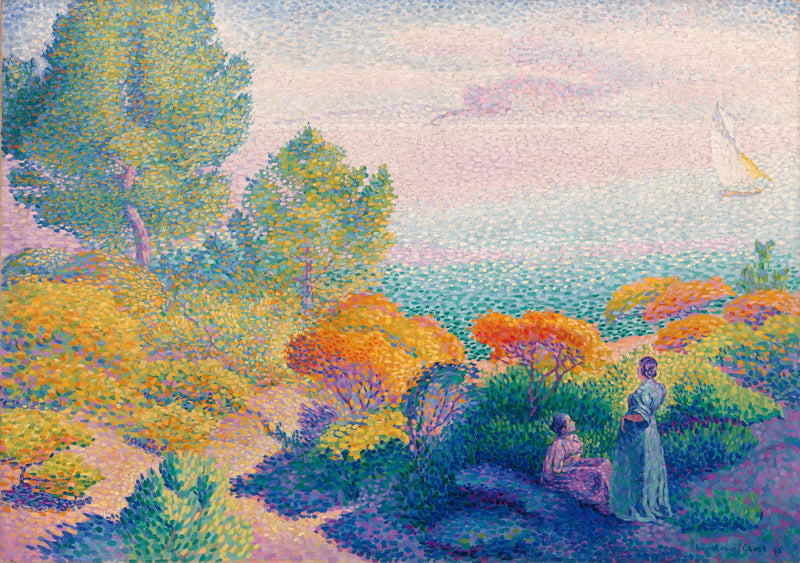 Dos mujeres al borde del mar, Mediterráneo - Henri-Edmond Cross