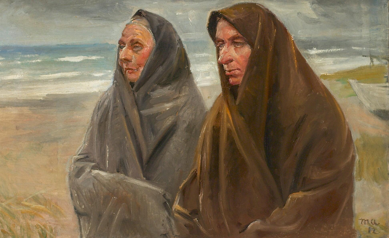 Dos esposas de pescadores en la playa. - Michael Peter Ancher