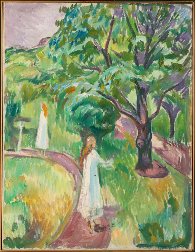 Dos mujeres en vestidos blancos en el jardín - Edvard Munch