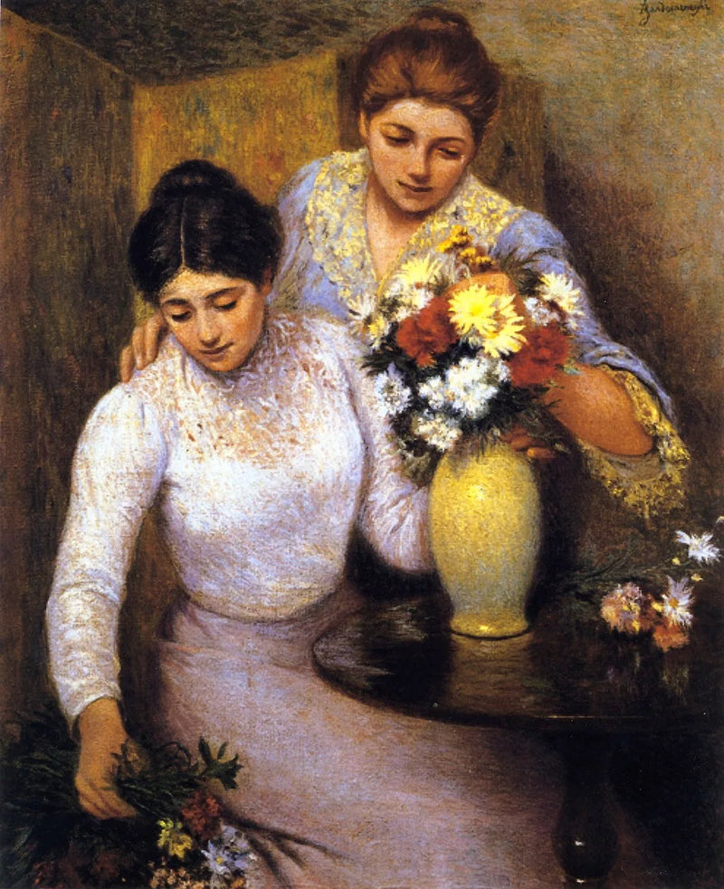 Dos chicas arreglando flores - Federico Zandomeneghi