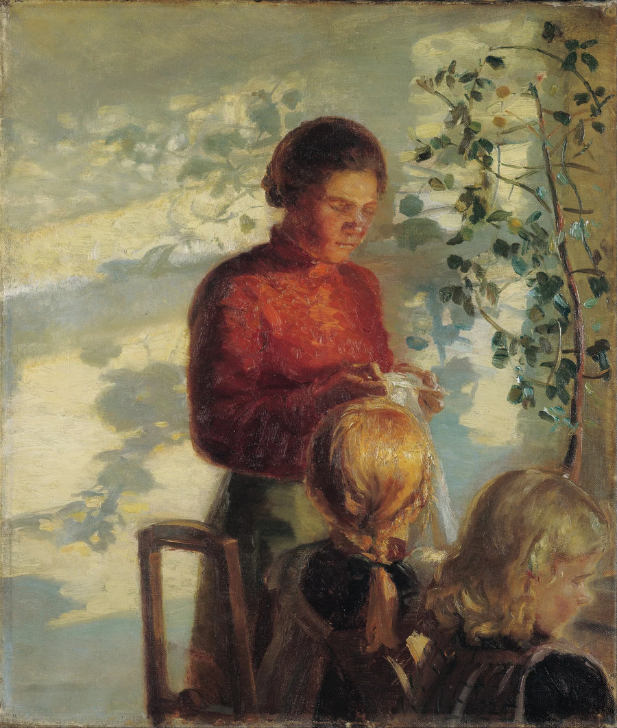 Dos chicas toman una lección de costura - Anna Ancher