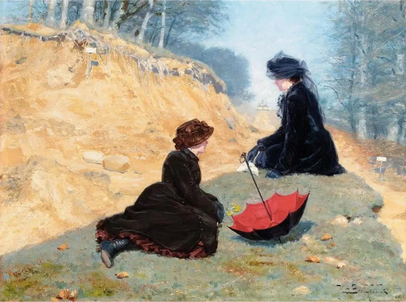 Dos chicas descansan en un camino. - H. A. Brendekilde