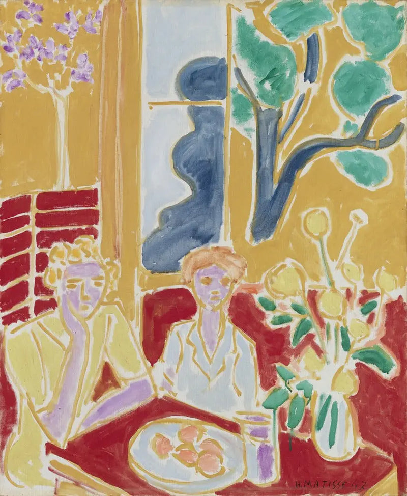 Dos niñitas, fondo amarillo y rojo - Henri Matisse