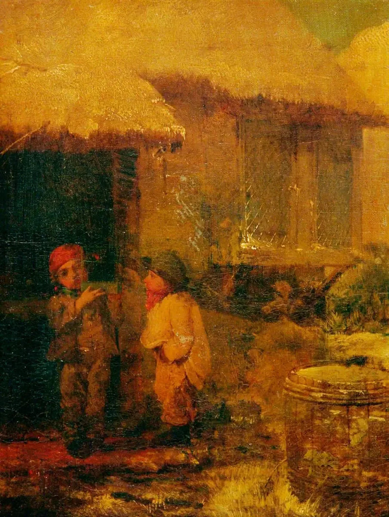 Dos chicos con una jaula de pájaros - Briton Rivière