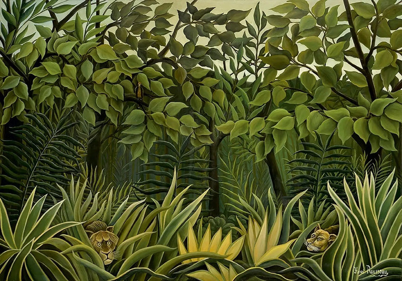 Dos leones en la espera en la jungla - Henri Rousseau