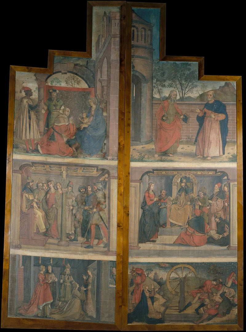 Dos manteles procedentes de las puertas de un retablo adornado con escenas de la vida de Santa Catalina - Pedro Berruguete