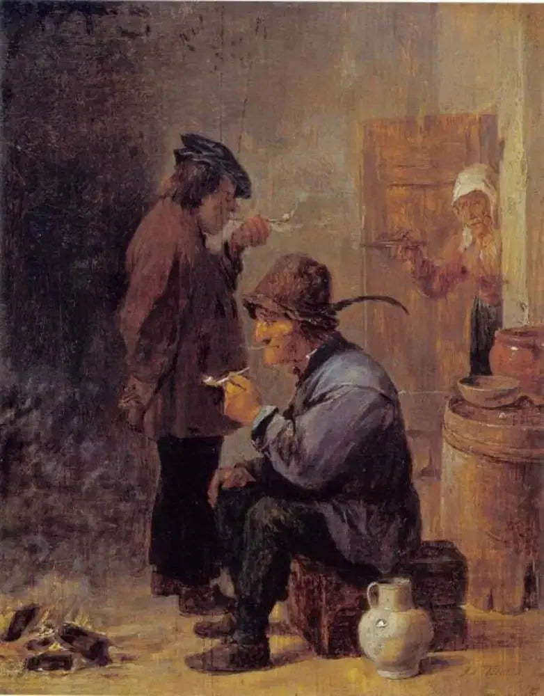 Dos campesinos fumando junto al fuego de carbón - David Teniers el Joven