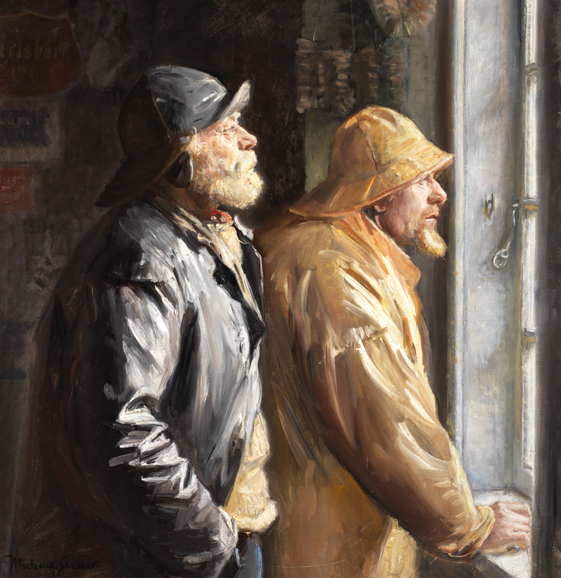 Dos pescadores de Skagen en el mostrador del supermercado - Michael Peter Ancher