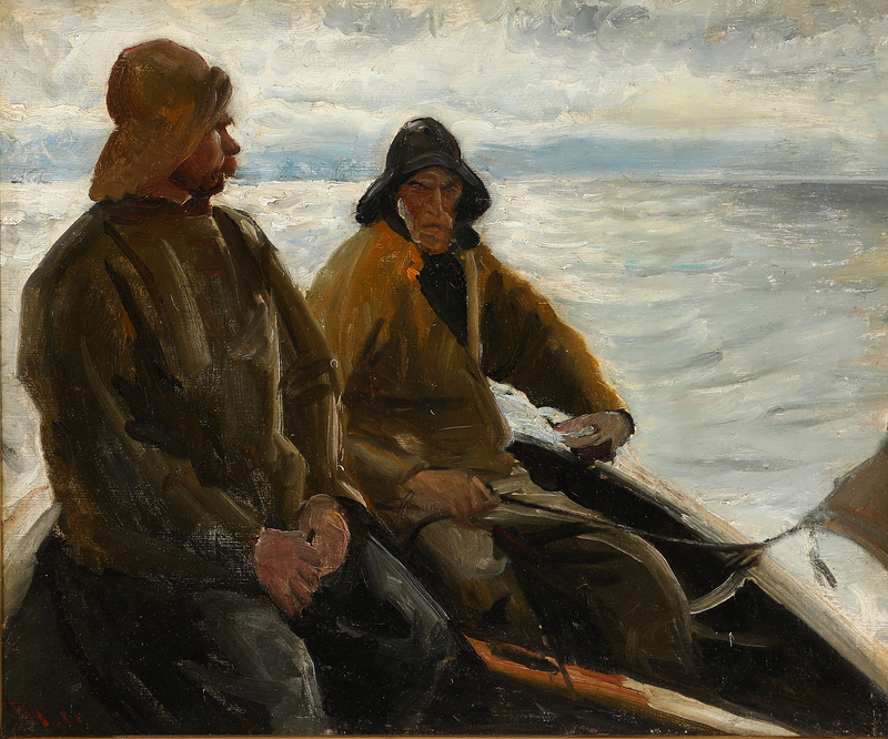 Dos pescadores de Skagen en un bote de remos al anochecer. - Michael Peter Ancher