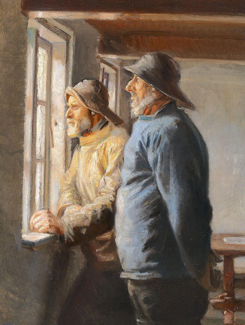 Dos pescadores de Skagen miran al mar a través de una ventana. - Michael Peter Ancher