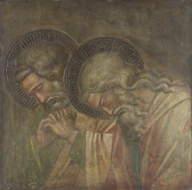 Dos personas en duelo con aureolas - Spinello Aretino