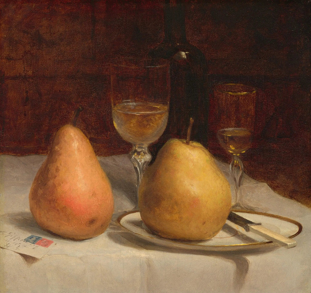 Deux poires sur une table - Sanford Robinson Gifford image 1 copie peinte à la main à l’huile