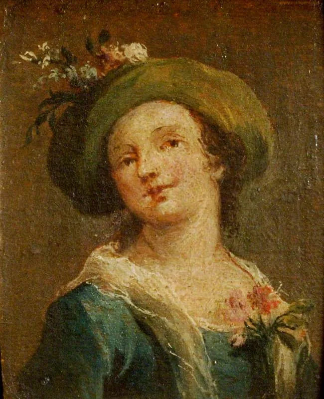 Dos cuadros: Una chica con sombrero de perfil y una chica con sombrero de frente (diptyque, panel derecho) - Francesco Guardi