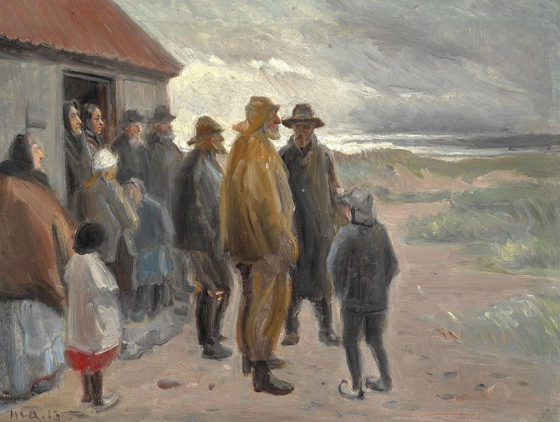 Frente a la casa del pescador. Tiempo tormentoso, Skagen. - Michael Peter Ancher