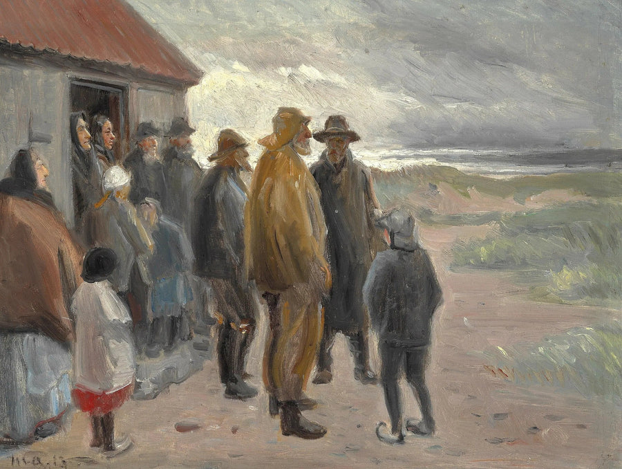Frente a la casa del pescador. Tiempo tormentoso, Skagen. - Michael Peter Ancher