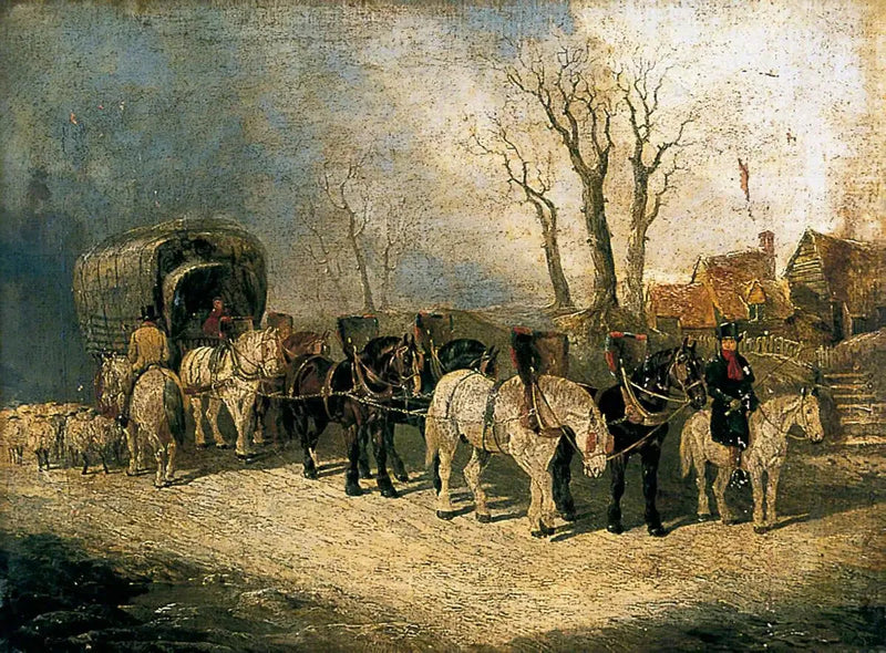 Diacre, el transportista de Londres a York, en la carretera en invierno - John Frederick Herring, Sr.