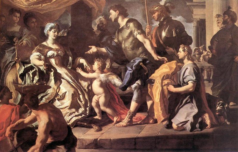 Didon recibiendo a Eneas y Cupido disfrazado de Ascánio - Francesco Solimena
