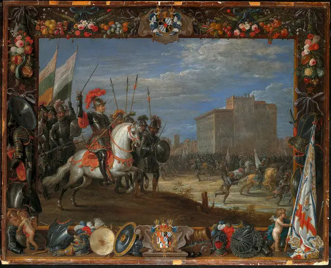Don Antonio Moncada repulsa el ataque de Cabrera en el castillo donde reside la reina Bianca - David Teniers el Joven