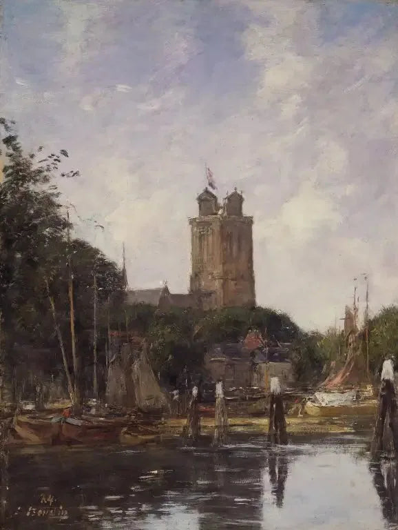 Dordrecht, la Grote Kerk desde el canal - Eugène Boudin