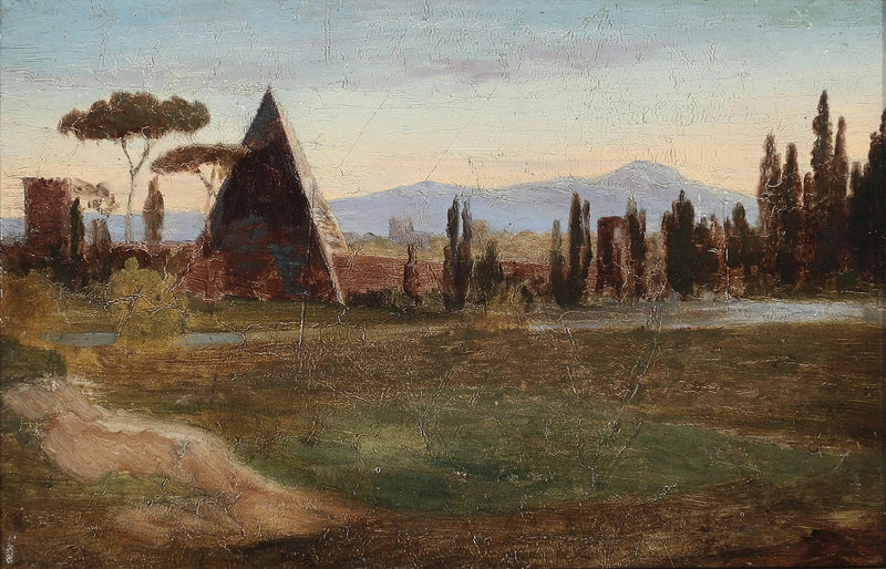 Desde el cementerio protestante de Roma, con la pirámide de Cestius y las montañas al fondo. - H. A. Brendekilde