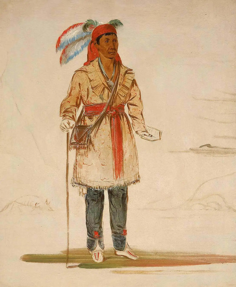Ee-tów-o-kaum, a ambos lados del río, jefe de la tribu - George Catlin