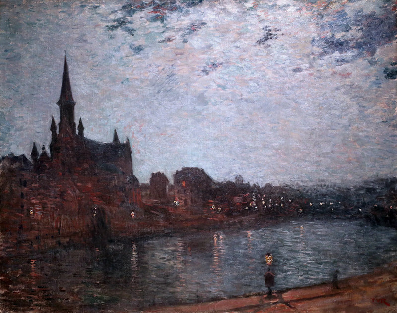 Iglesia Santa Cruz (medianoche en el barrio) - Théodore van Rysselberghe