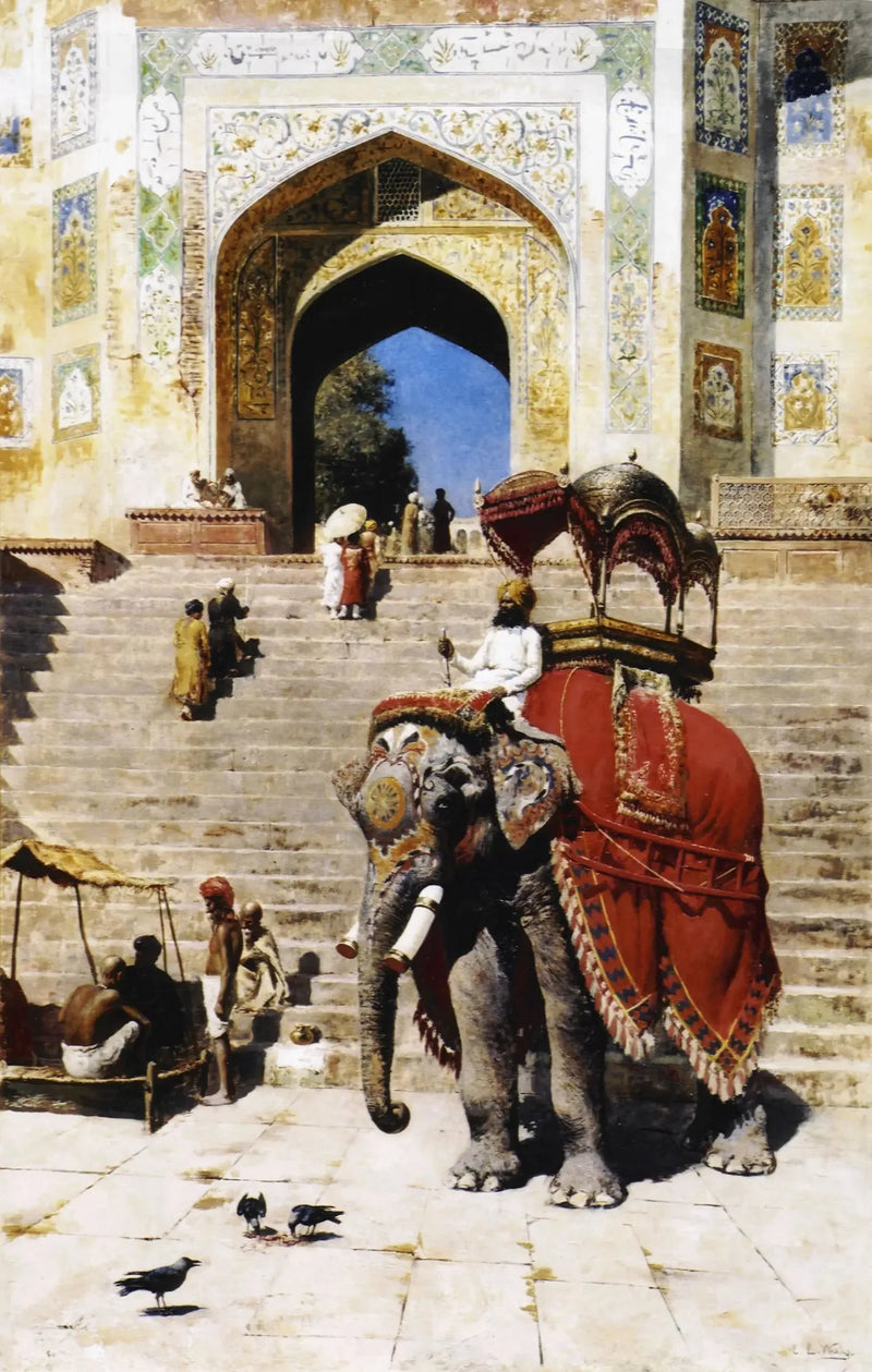 Elefante real en la entrada de la mezquita Jami, Mathura - Edwin Lord Weeks