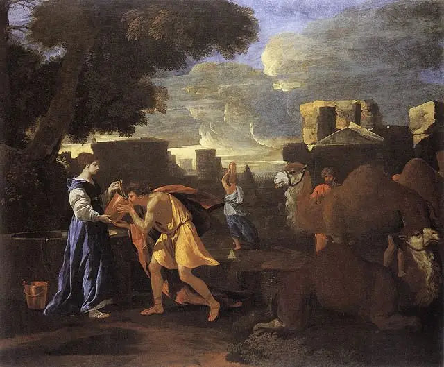 Eliezer y Rebeca en el pozo o Rebeca saciando la sed de Eliezer. - Nicolas Poussin