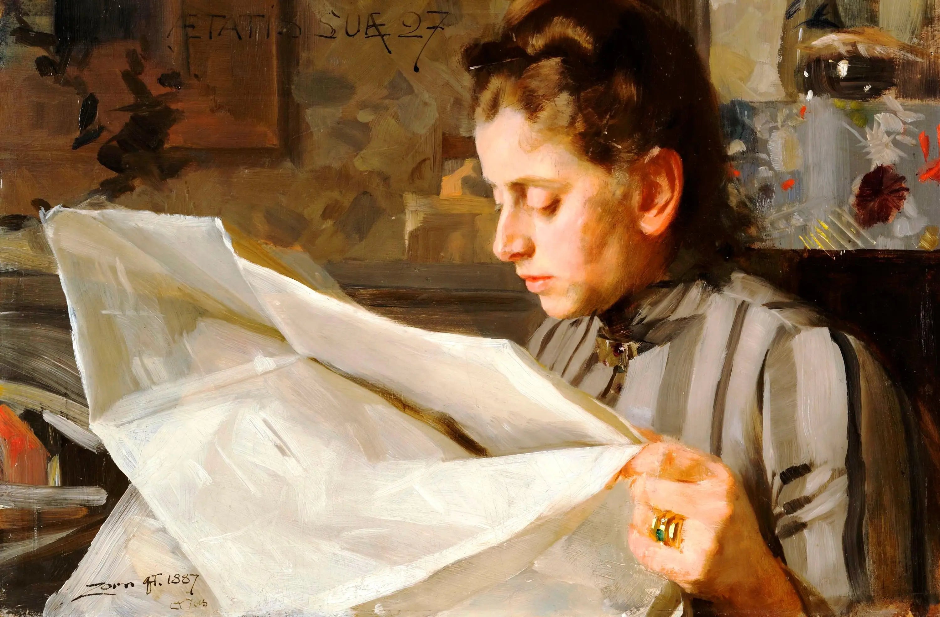 Emma Zorn lisant - Anders Zorn image 1 copie de tableau peinte à la main
