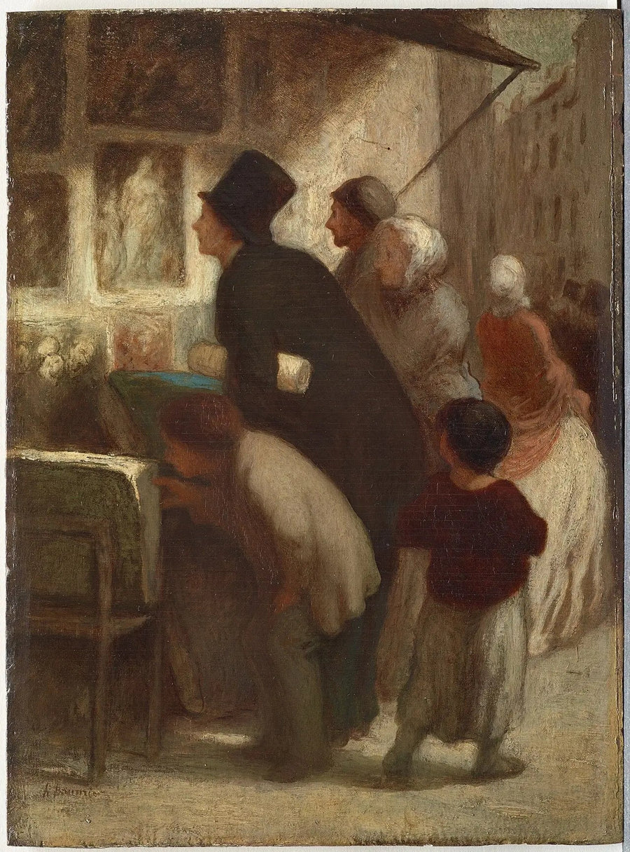 Fuera de la tienda del comerciante de estampas - Honoré Daumier