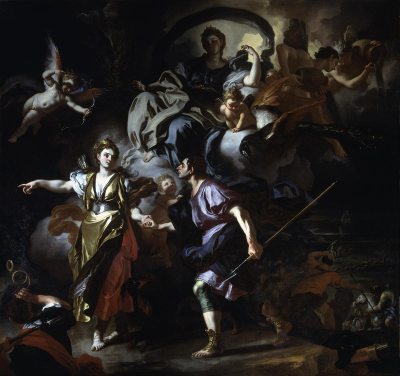 Enéias y Dido se dirigen hacia la cueva. - Francesco Solimena
