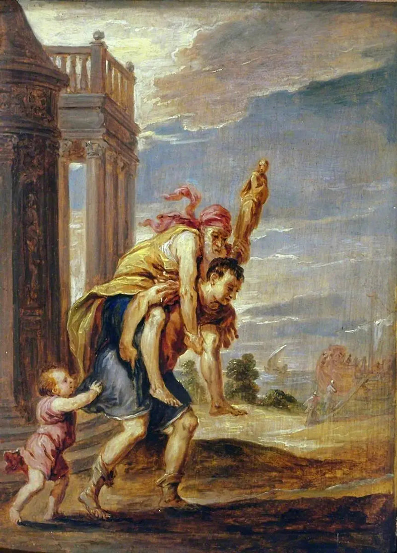 Eneas huyendo de Troya (según Andrea Schiavone) - David Teniers el Joven