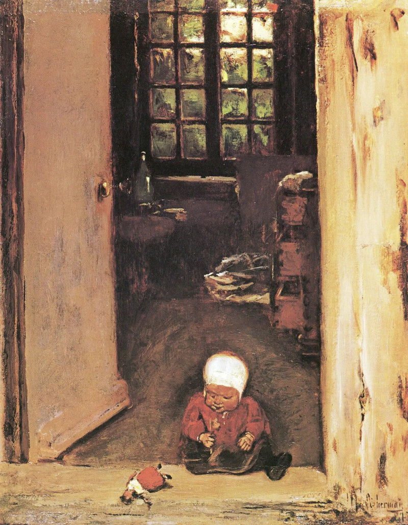 Niño jugando en el umbral de la puerta - Max Liebermann