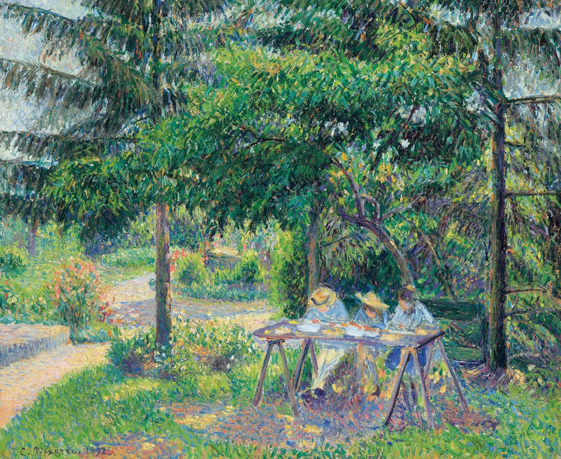 Niños sentados a una mesa en el jardín, Éragny - Camille Pissarro