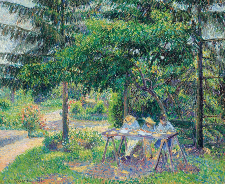 Niños sentados a una mesa en el jardín, Éragny - Camille Pissarro