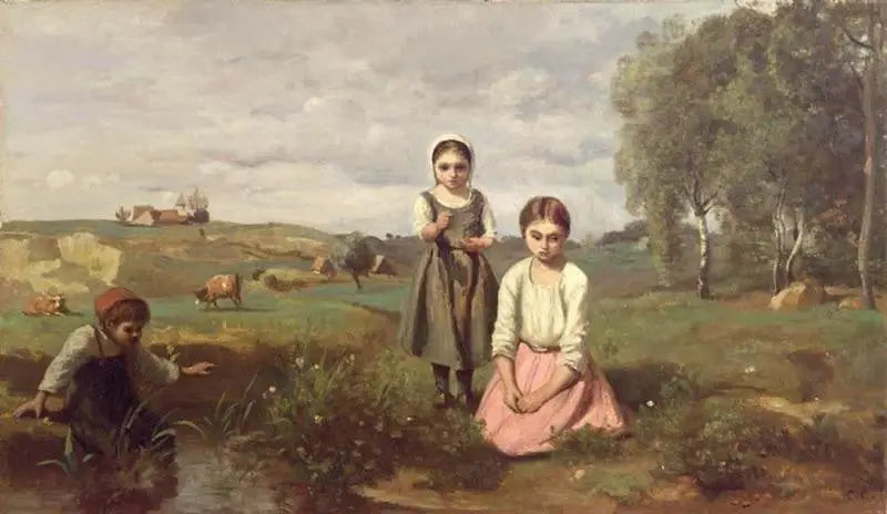 Niños junto a un arroyo en el campo en Lormes - Jean-Baptiste Camille Corot