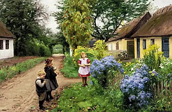 Niños en Kirkestien. Jyllinge. - H. A. Brendekilde