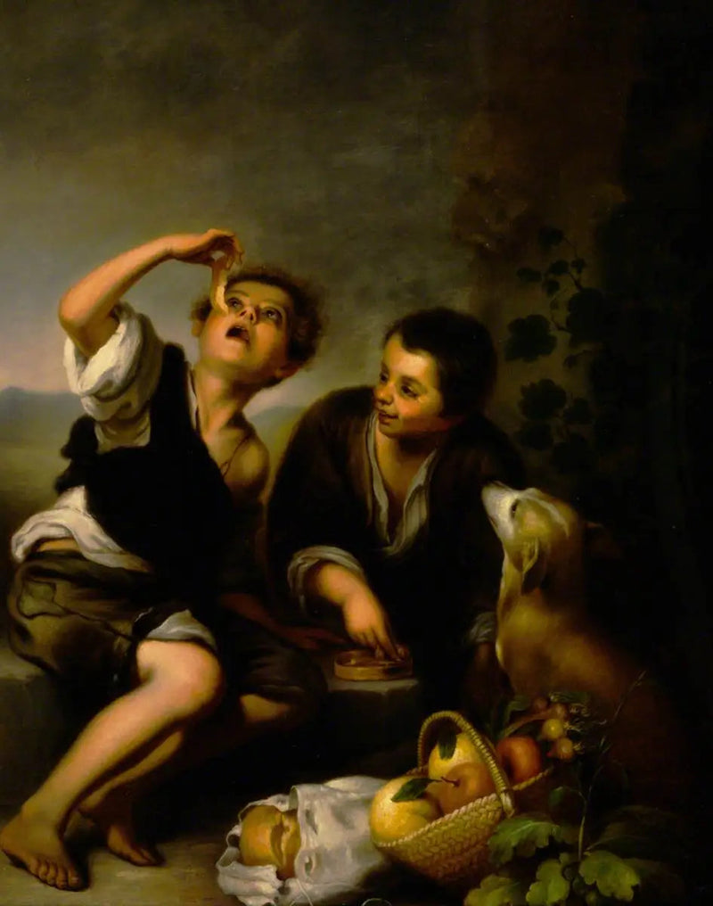 Niños con un perro y una cesta de frutas (según Bartolomé Esteban Murillo) - Bartolomé Esteban Murillo