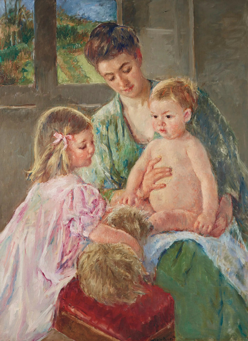 Niños jugando con un perro - Mary Cassatt