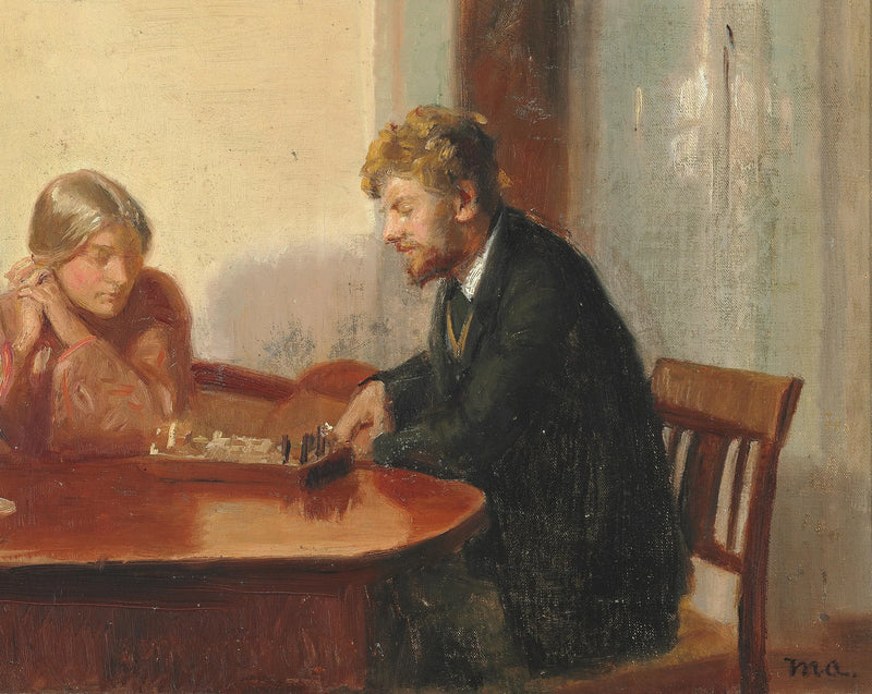 Engel Saxild y Henry Madsen juegan al ajedrez en la casa de Ancher. -Michael Peter Ancher