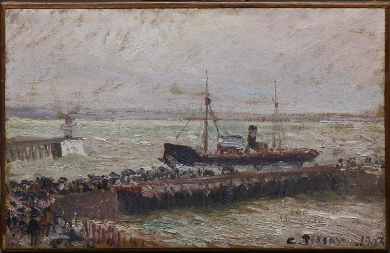 Entrada del puerto de Le Havre, cielo nublado - Camille Pissarro
