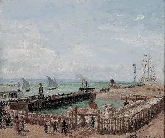Entrada del puerto de Le Havre y el rompeolas oeste, sol, mañana - Camille Pissarro